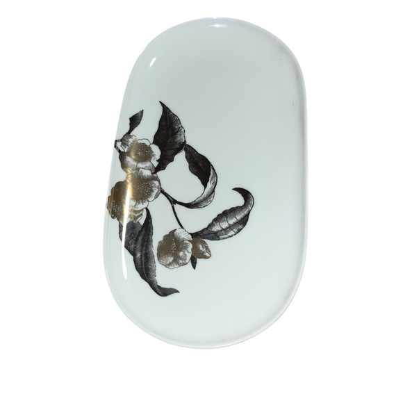 Caskata dogwood China platter 12” oval made in usa white black 23k gold paint - Picture 3 of 6